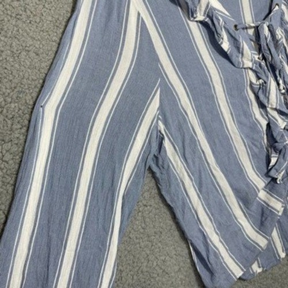 American Eagle Outfitters Top Womens XL Blue‎ White Striped Lace Up Ruffle 0462 - Picture 15 of 16